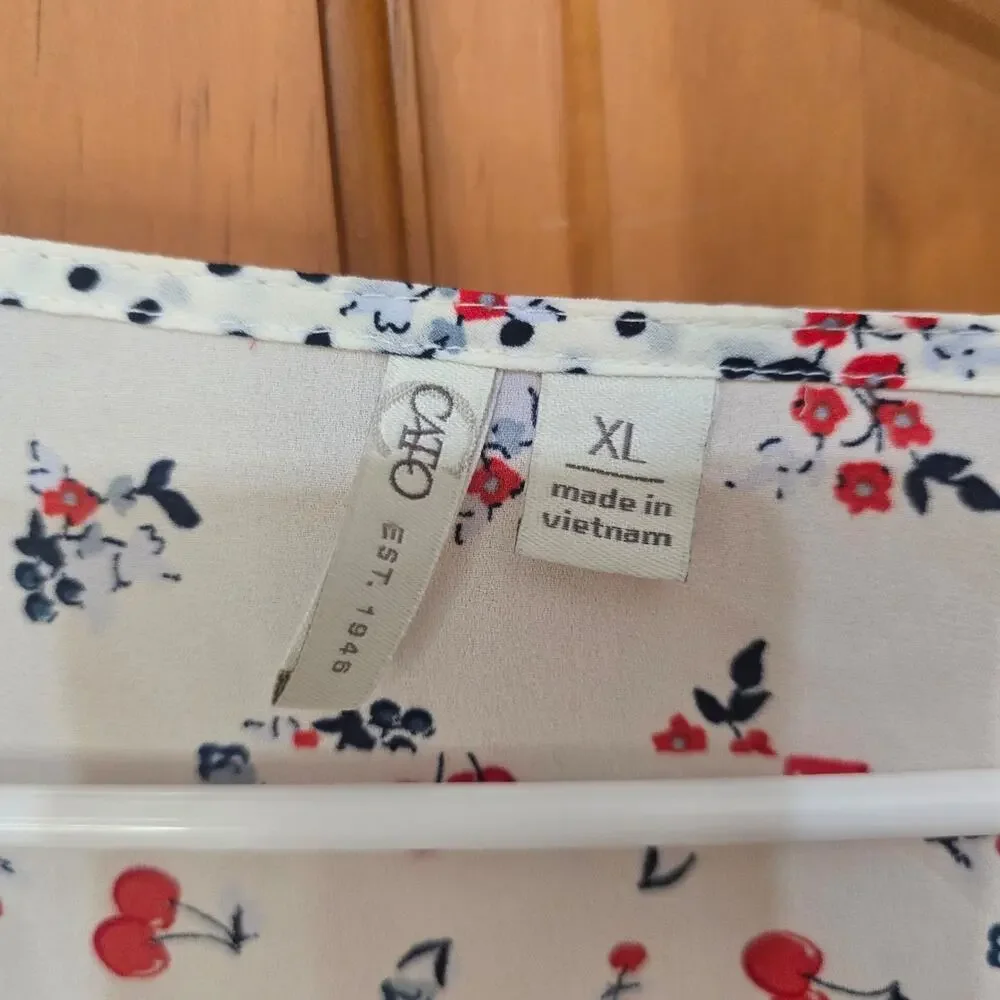 Cato Top Women's Sz XL Red White Blue Flutter Sleeve V Neck Career Preppy - Picture 4 of 4